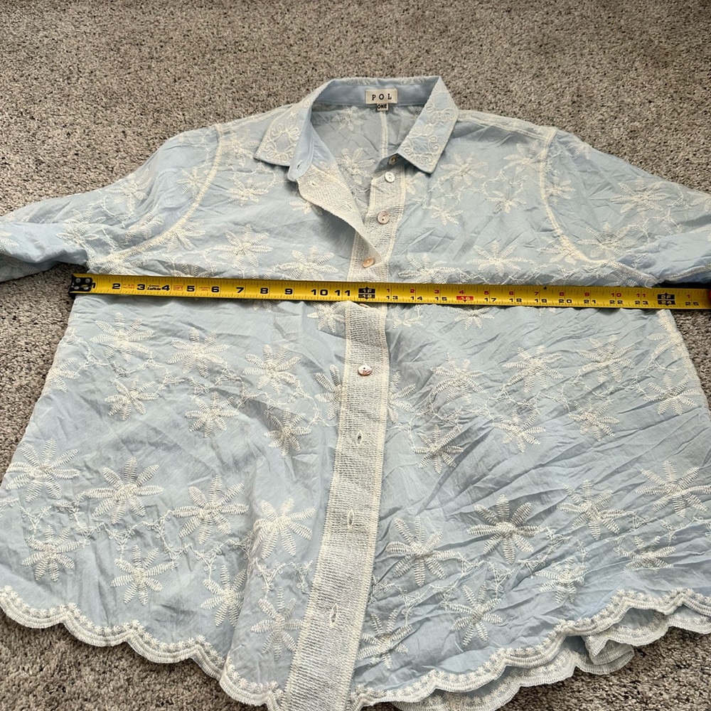 POL Sky Blue Embroidered Button Up 3/4 Sleeve Top - Picture 11 of 11